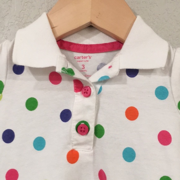 Carter’s Baby Girl Sz 3M Colorful Polka Dot Polo Dress 100% Cotton‎ - Picture 2 of 8